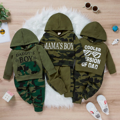 Long Sleeve Letter Printed Hooded Top With Camo Pants